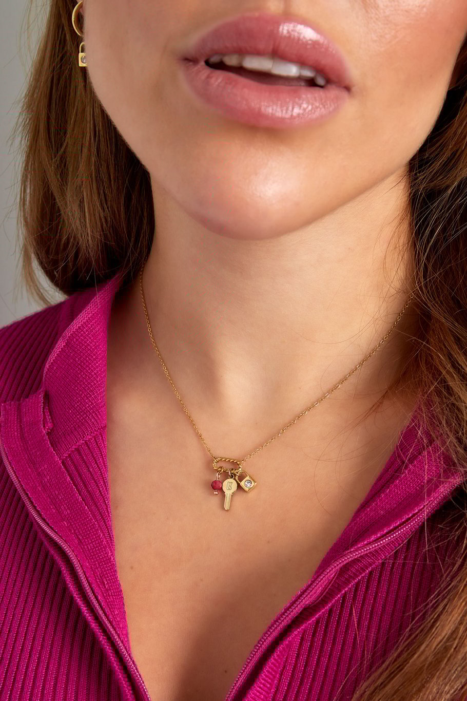 Golden Secrets Necklace met sleutel en slot hanger