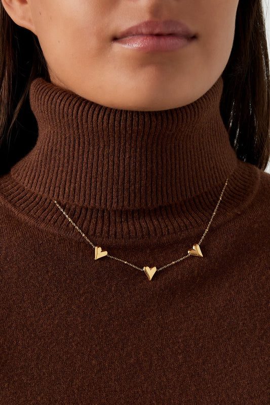 golden hearts choker ketting stainless steel
