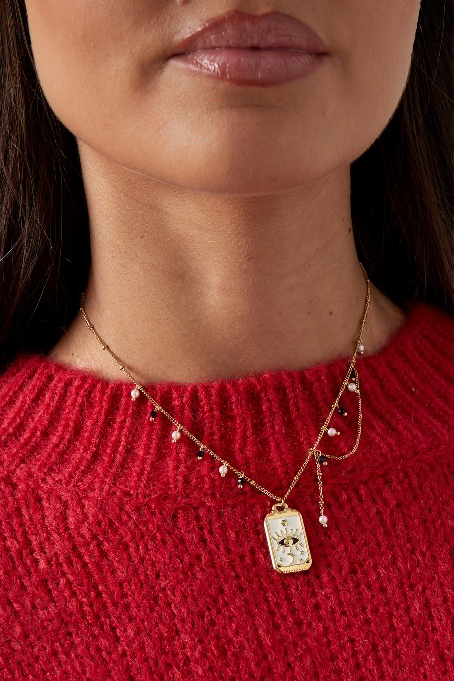 Luxe stainless steel ketting met oog en maansymbolen