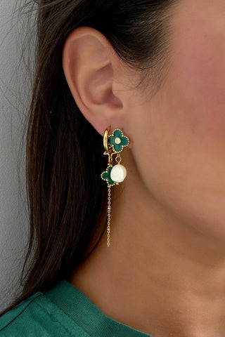 lucky pearl drops oorbellen met parel en groen