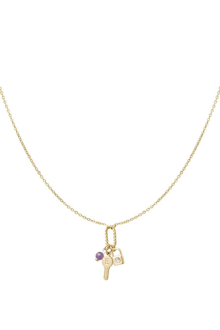 Trendy gouden ketting met paarse steendetail