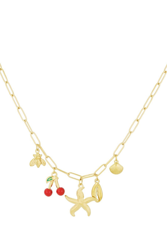 stainless steel ketting met kersjes en schelpen