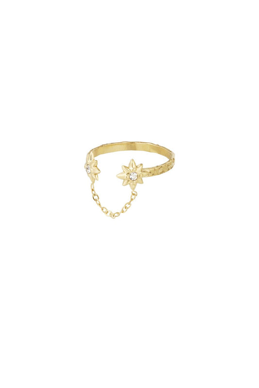 Stainless steel damesring met ketting detail