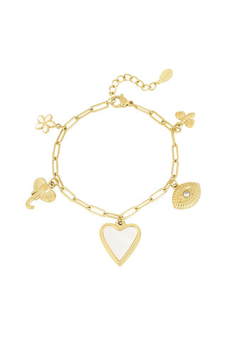 Stainless steel armband met hart, bloem en olifant