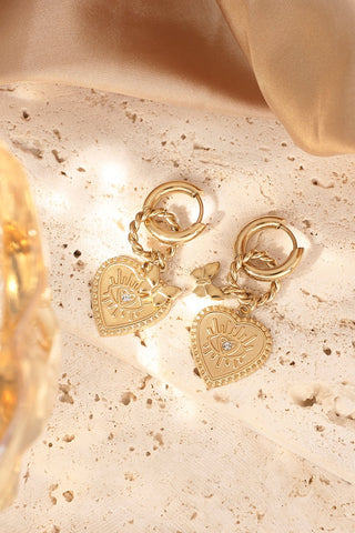 Gold Heart Bee Hoops stainless steel oorbellen