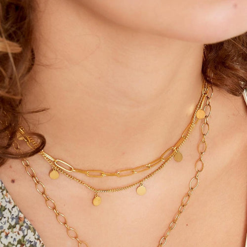 Goudkleurige dubbele damesketting Duo D'Or met ronde hangers