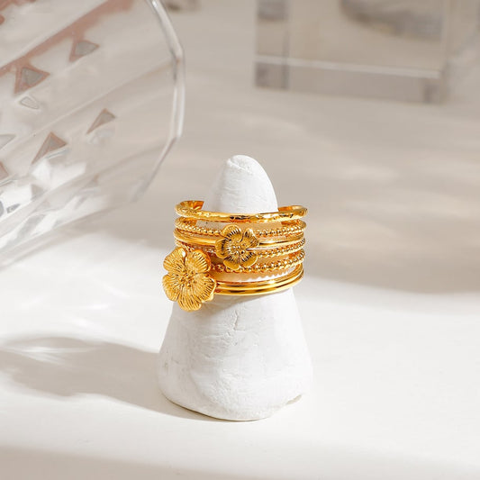 golden bloom ring met bloemen design stainless steel